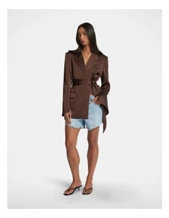 Sadie Satin Wrap Blazer in Brown
