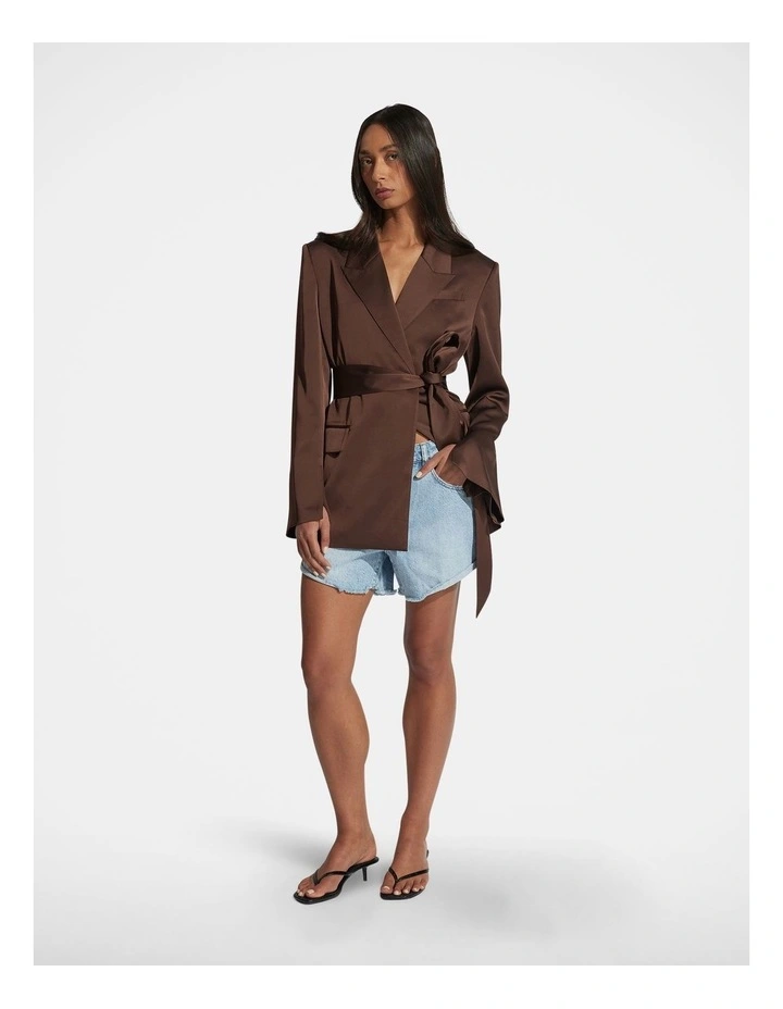 Sadie Satin Wrap Blazer in Brown image 1