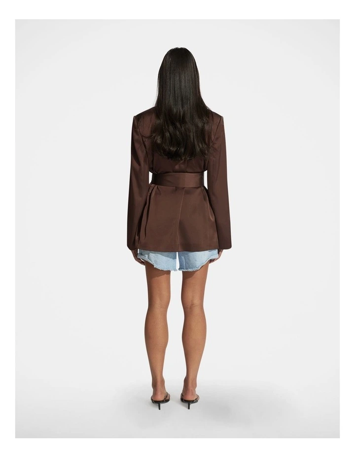 Sadie Satin Wrap Blazer in Brown image 2