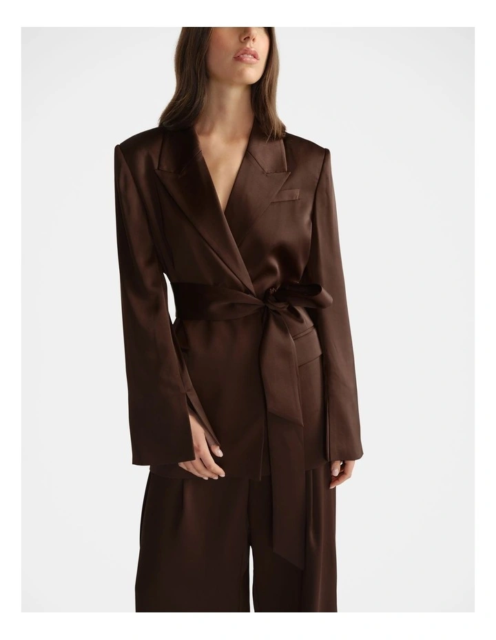 Sadie Satin Wrap Blazer in Brown image 3
