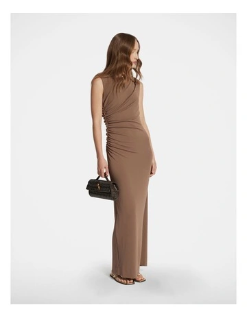 Ashley Ruched Maxi Dress in Brown