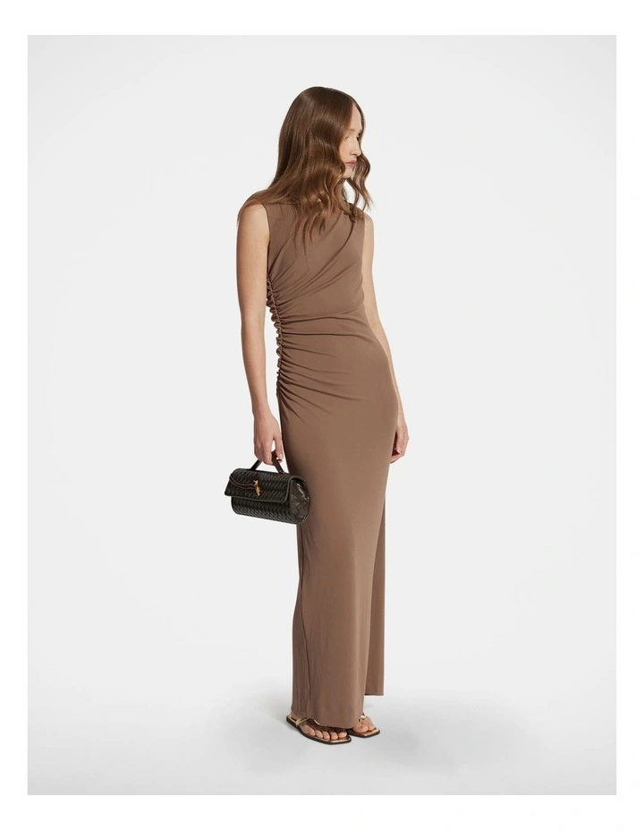 Ashley Ruched Maxi Dress in Brown image 1
