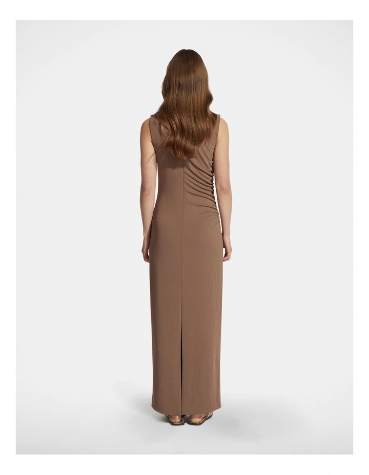 Ashley Ruched Maxi Dress in Brown image 2