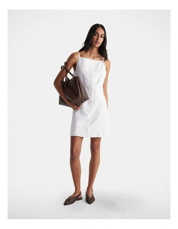 Benne Button Front Vest Dress in White image 1