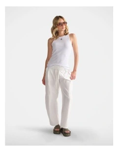 Linen Blend Barrel Pant in White