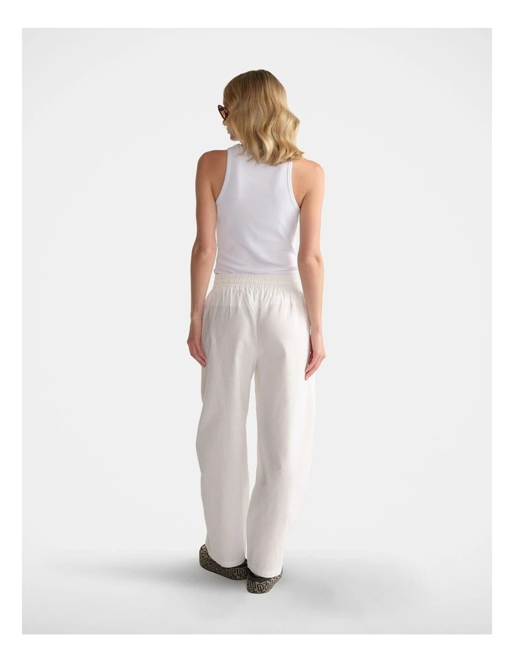 Linen Blend Barrel Pant in White image 2