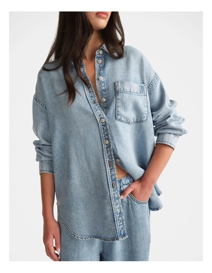 D-Luxe Fluid Denim Shirt in Blue image 3