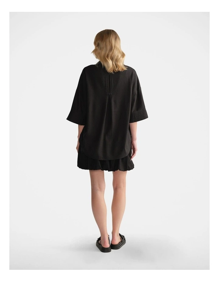 Linen Blend 3/4 Shirt in Black image 2