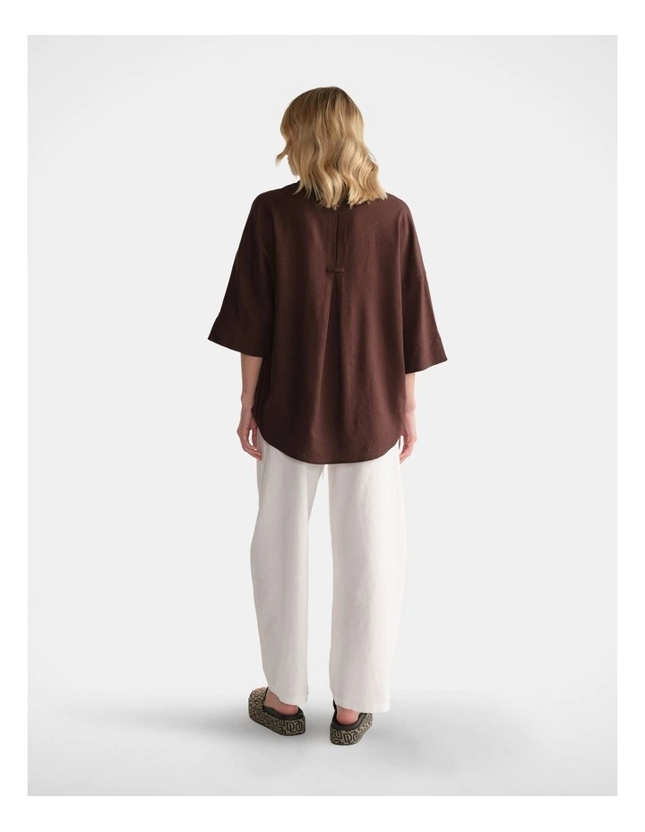 Linen Blend 3/4 Shirt in Brown image 2