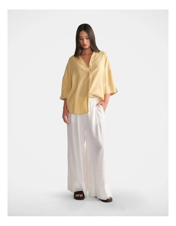 Linen Blend 3/4 Shirt in Yellow image 1