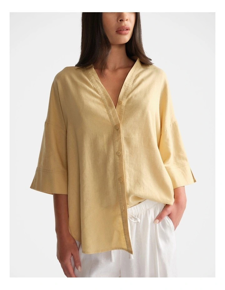 Linen Blend 3/4 Shirt in Yellow image 3