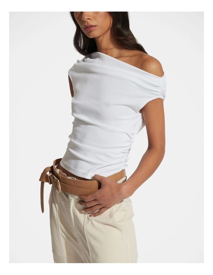 Ally Tipped Shoudler Top in White image 3
