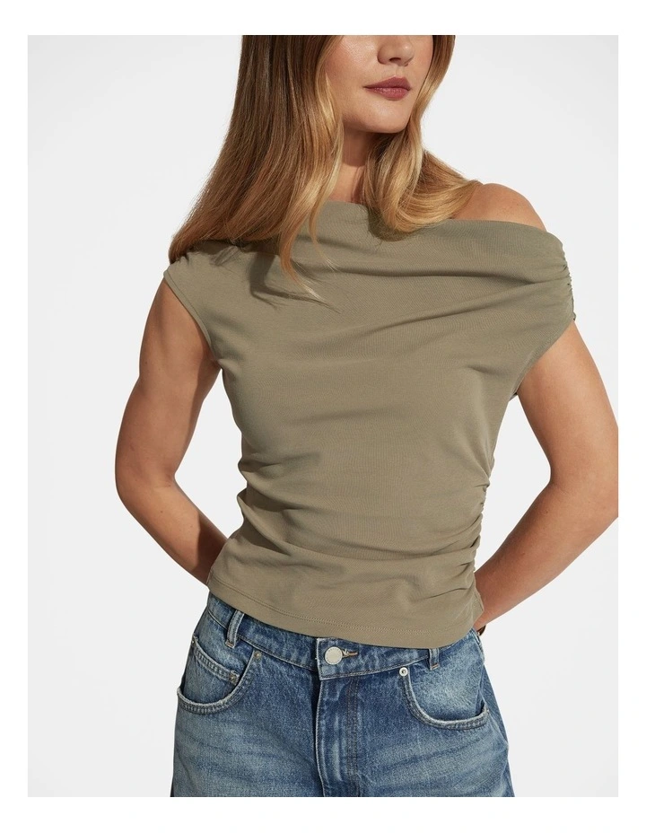 Ally Tipped Shoudler Top in Green image 3