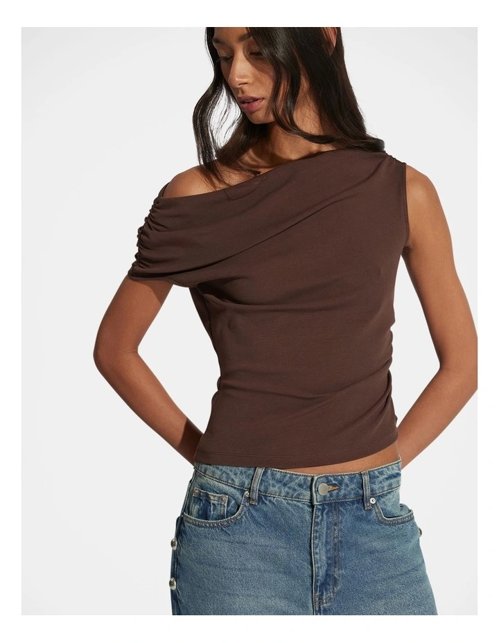 Ally Tipped Shoudler Top in Brown image 3
