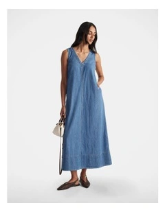 Natalie Denim Maxi Dress in Blue