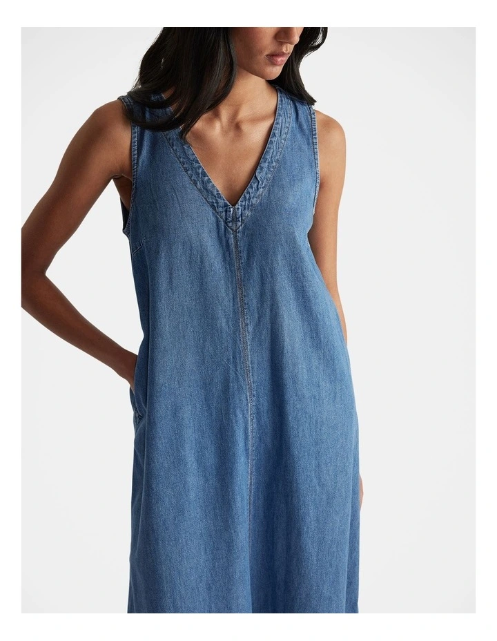 Natalie Denim Maxi Dress in Blue image 3