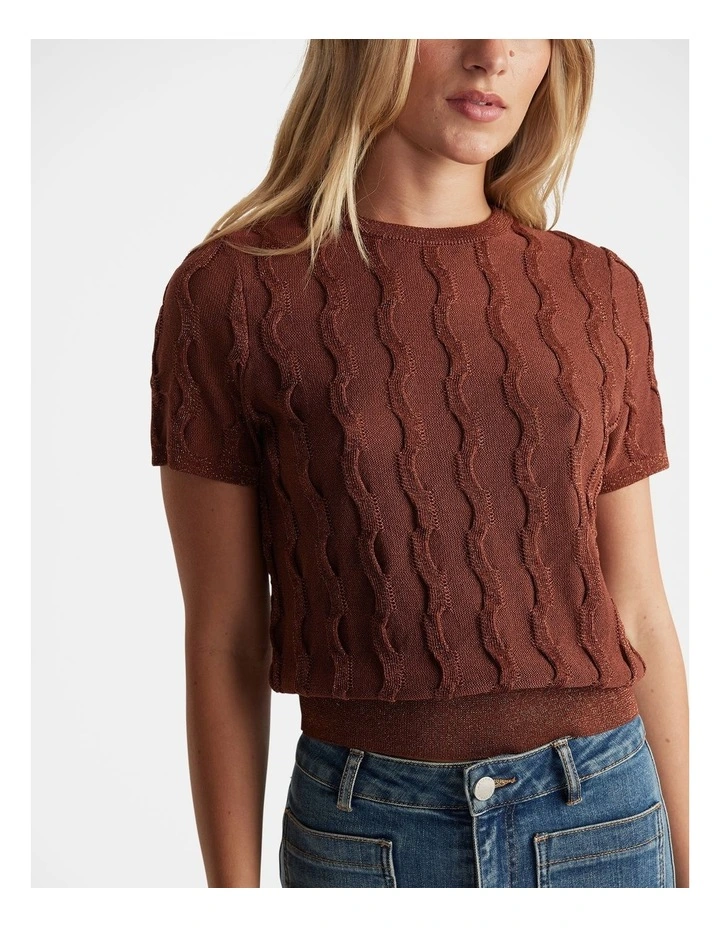 Lauren Lurex Knit Tee in Brown image 3
