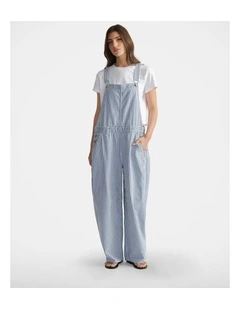 Stripe Barrel Overalls Jumpsuit in Blue