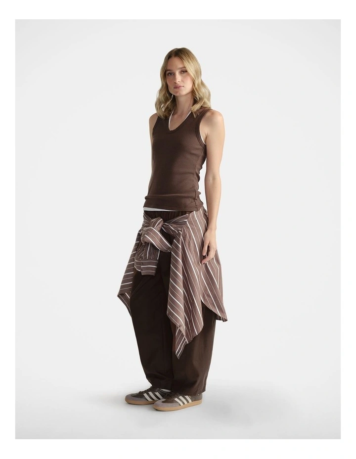 Ribbed Scoop Tank in Brown image 1