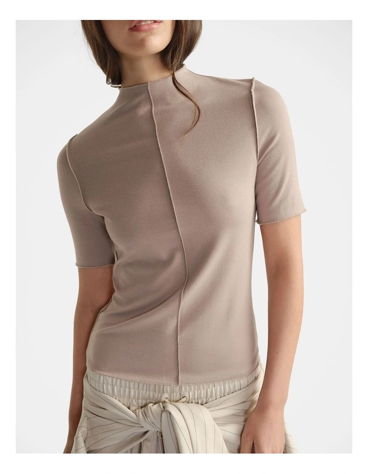Short Sleeve Top in Beige image 3