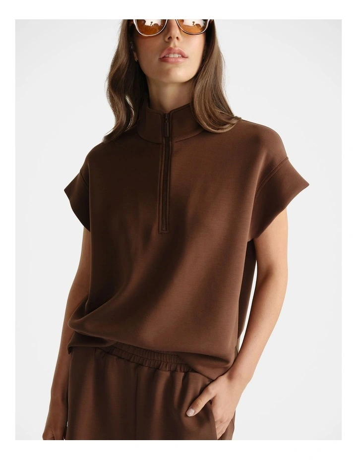 Neoprene Half Zip Top in Brown image 3