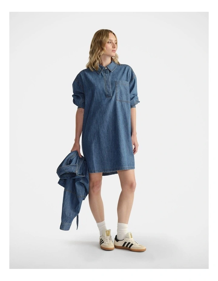 Chambray Stitch Dress in Field Blue image 1
