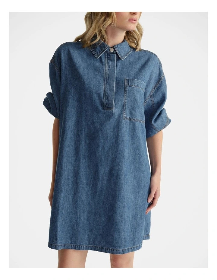 Chambray Stitch Dress in Field Blue image 3