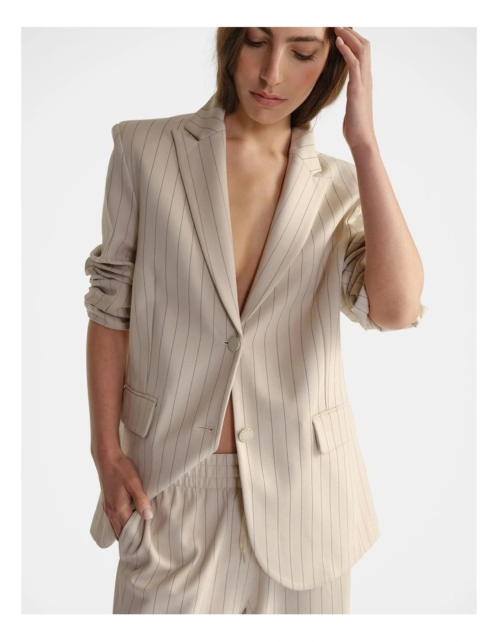 Pinstripe Blazer in Oat image 3