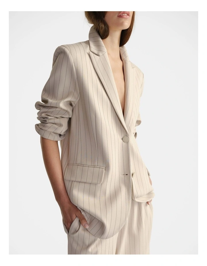 Pinstripe Blazer in Oat image 4