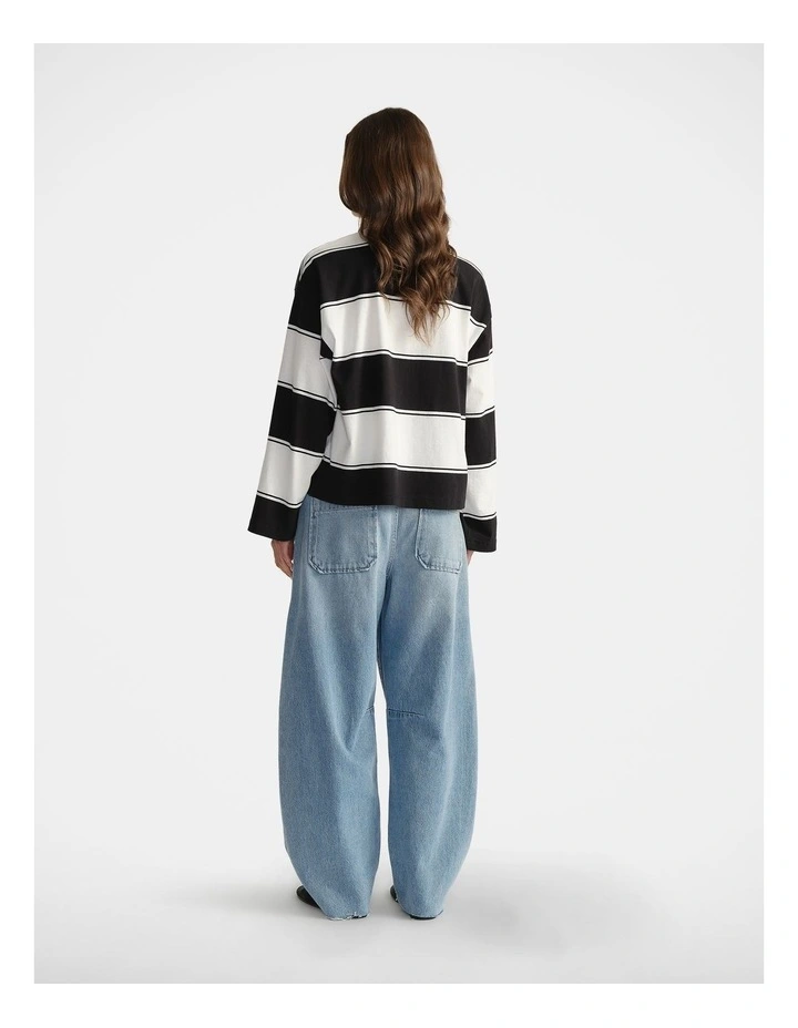 Stripe Polo Top in Black/White image 2