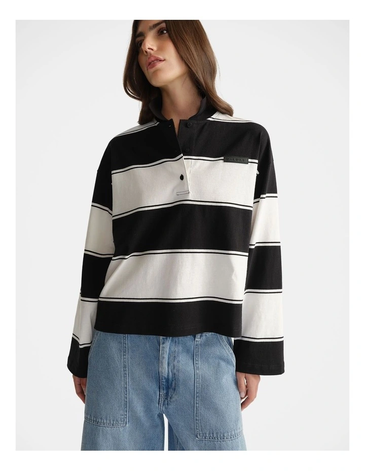 Stripe Polo Top in Black/White image 3