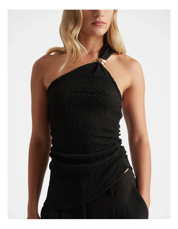 Stella One Shoulder Tank in Black image 3