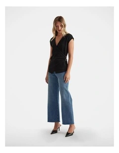 Carla Metal Detail Wrap Top in Black