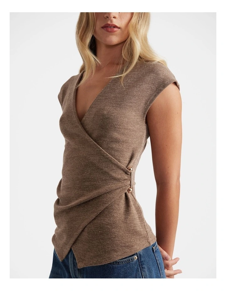 Carla Metal Detail Wrap Top in Beige image 3