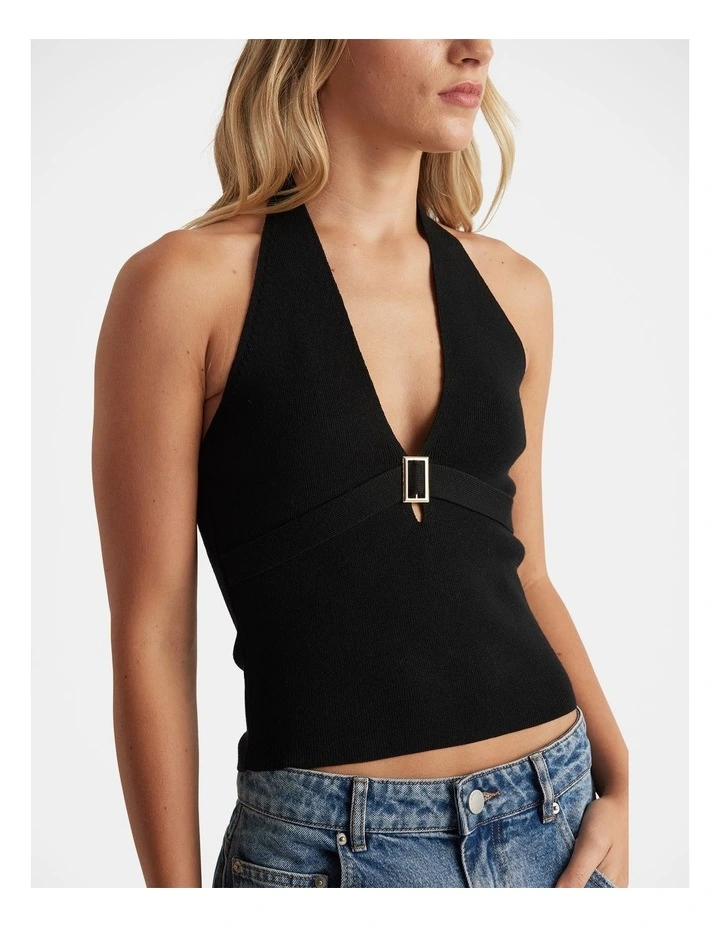 Tara Metal Detail Halter Tank in Black image 3