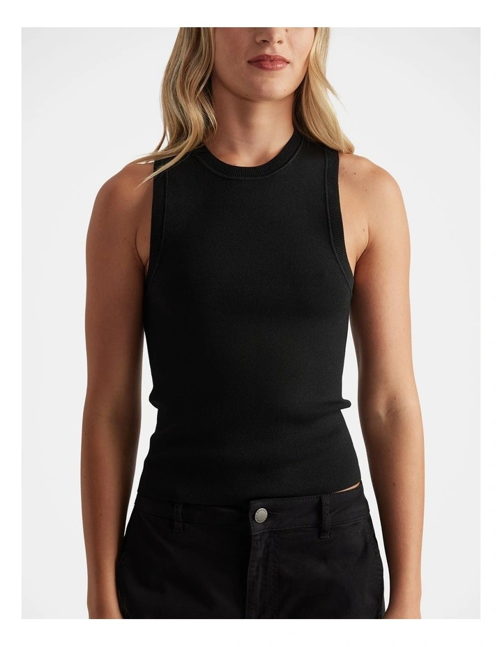 Ava Crew Neck Knit Tank in Black image 3