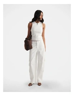 Ava Crew Neck Knit Tank in White