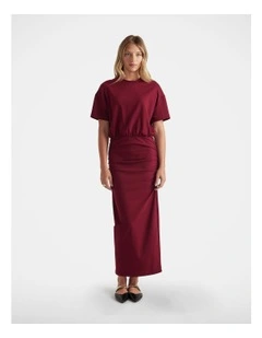 Gabbie Ruched Midi Dress in Red