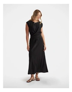 Tia Knot Front Midi Dress in Black