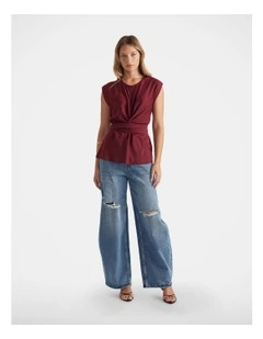 Tia Knot Front Top in Red