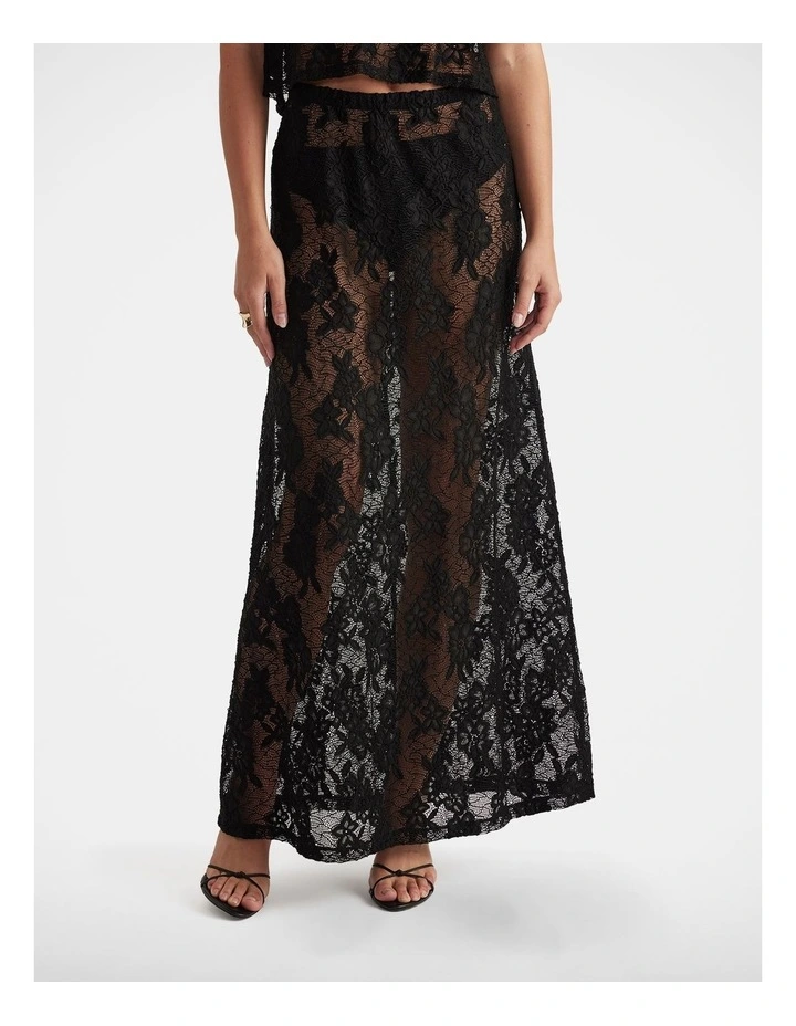 Lace Maxi Skirt in Black image 3