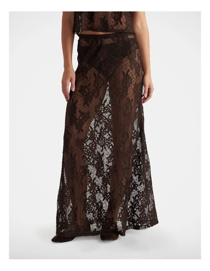 Lace Maxi Skirt in Brown image 3