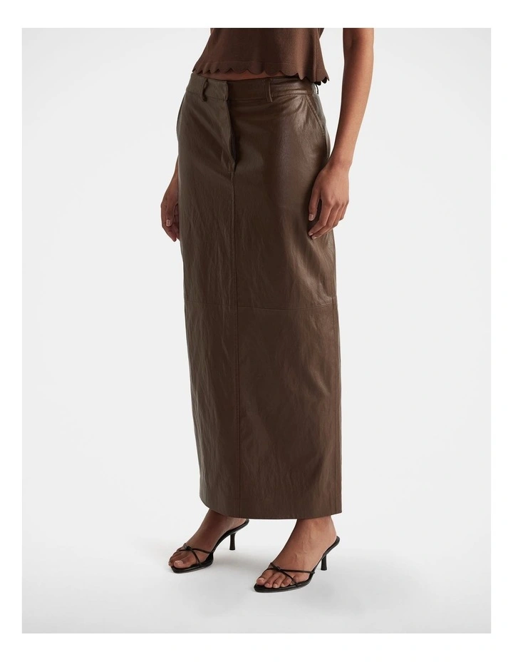 Faux Leather Maxi Skirt in Brown image 3