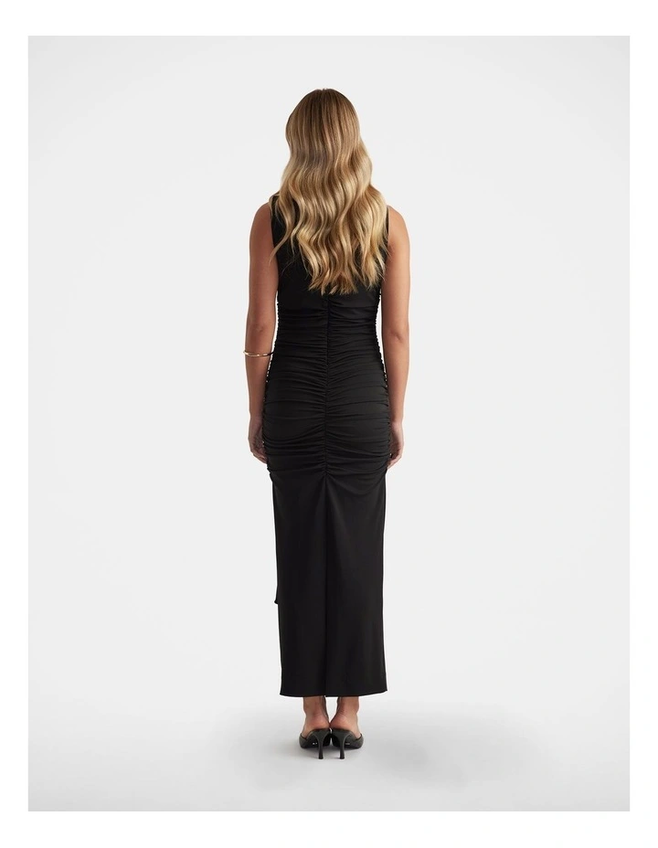 Robin Ruched Tie Maxi Dress in Black image 2