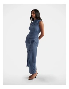 Robin Ruched Tie Maxi Dress in Blue