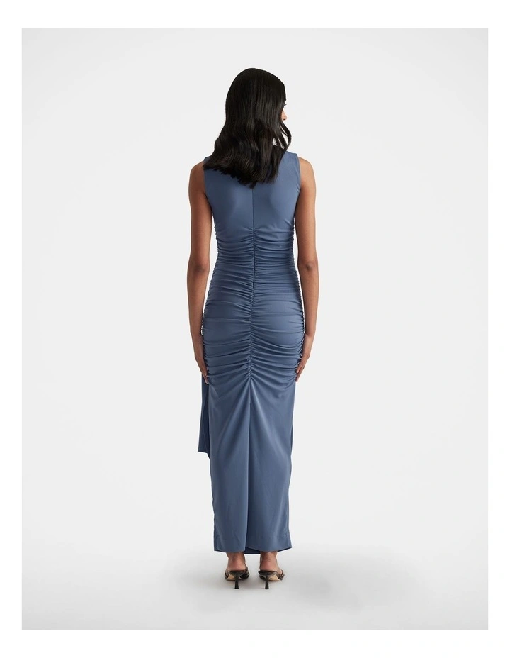 Robin Ruched Tie Maxi Dress in Blue image 2