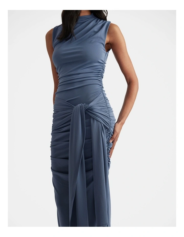 Robin Ruched Tie Maxi Dress in Blue image 3
