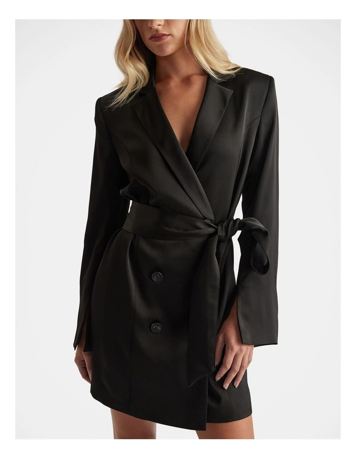 Celiene Satin Blazer Dress in Black image 3