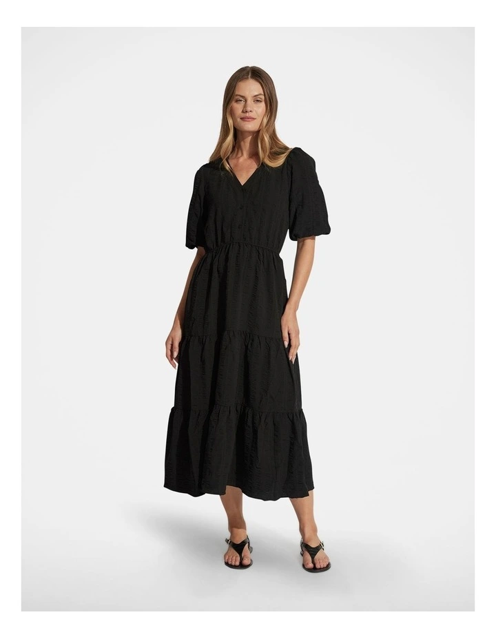Lana Tiered Midi Dress in Black image 1