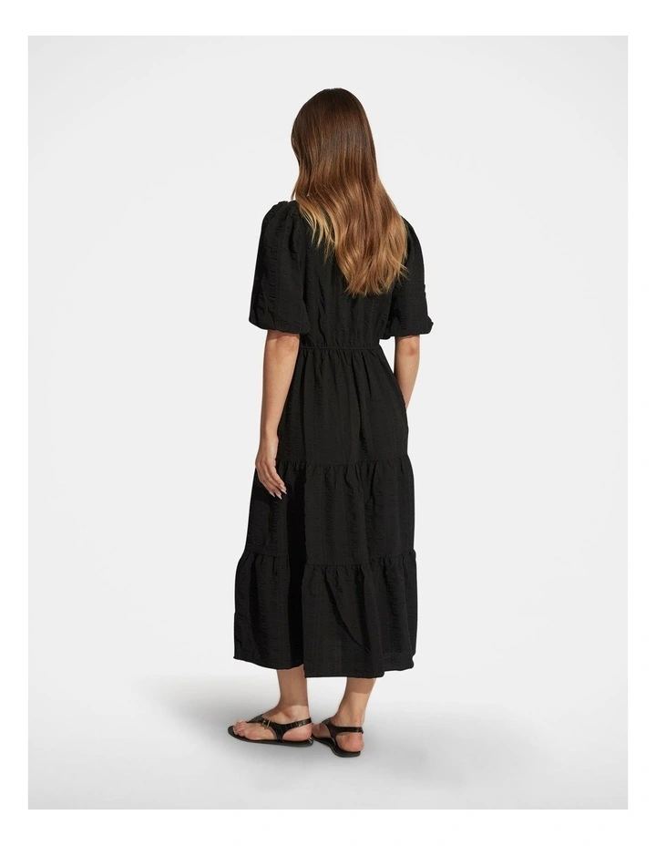 Lana Tiered Midi Dress in Black image 2